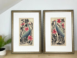 Sandill in the hibiscus . Limited Edition block print with 13x19 mat