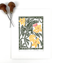 Load image into Gallery viewer, Green Anole in Carolina Jessamine, Full Color Mini Block Print
