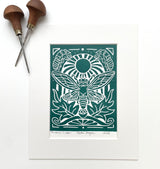 Periodical Cicada, Hand Pressed Open Edition Block Print 8x10