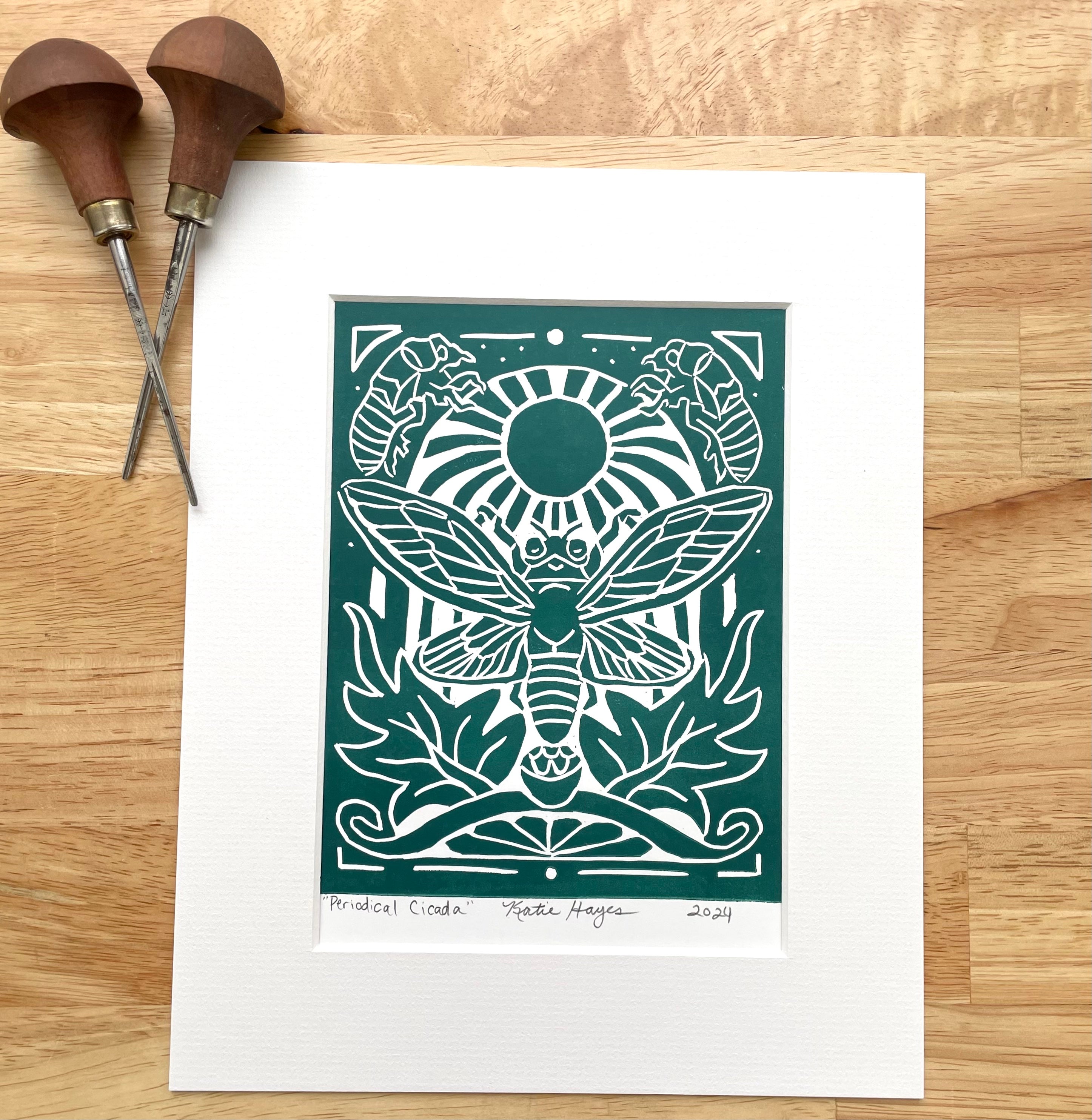 Periodical Cicada, Hand Pressed Open Edition Block Print 8x10