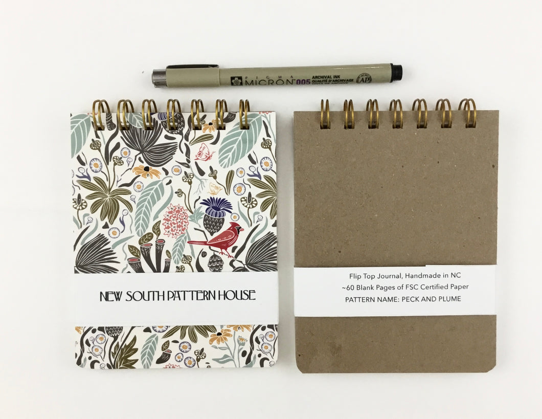 Handmade A2 sized mini journal- Peck and Plume, light