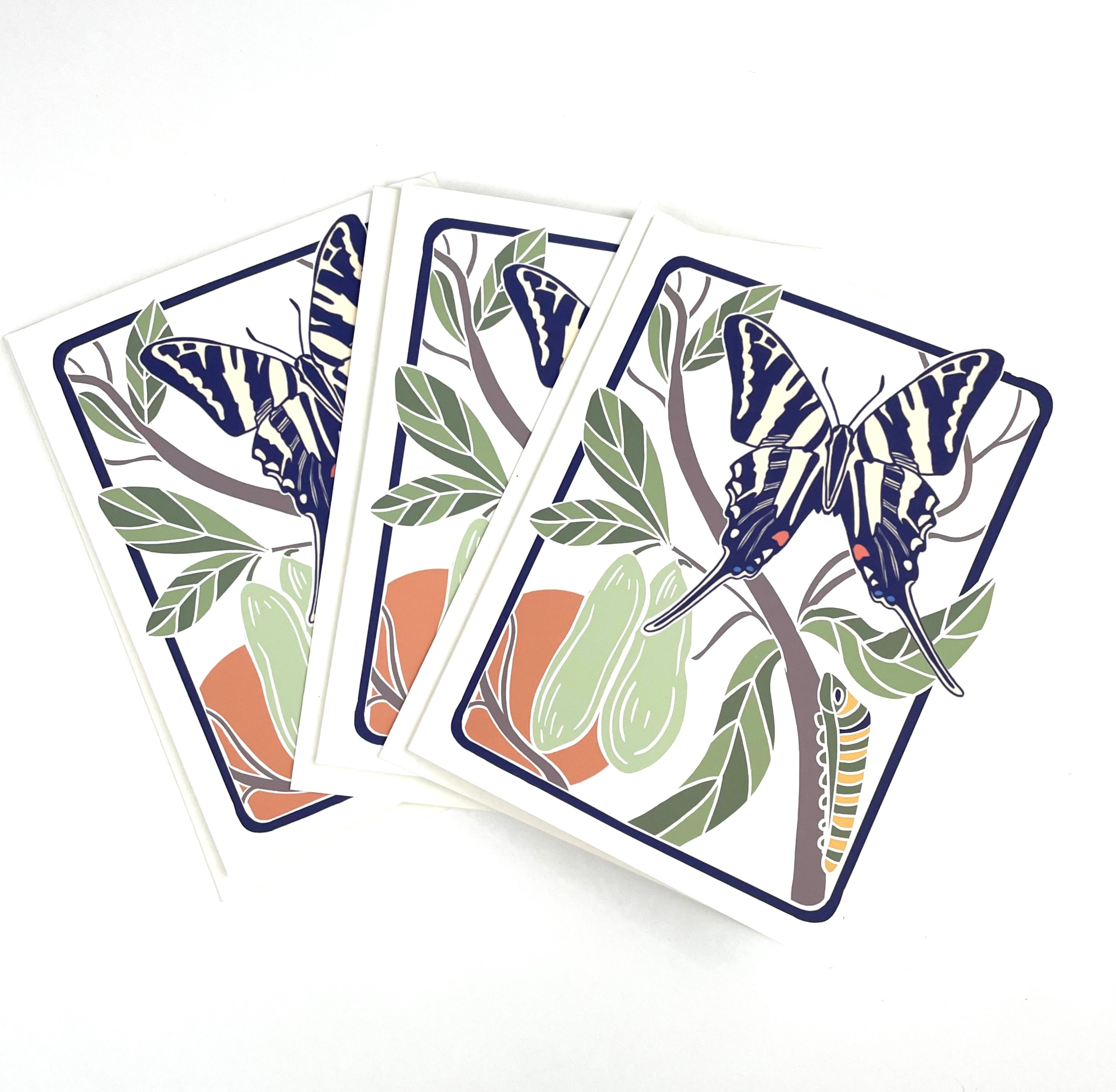 Zebra Swallowtail + Paw Paw- Notecard, Set of 3