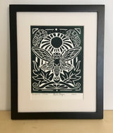 Periodical Cicada, Green Black, Hand Pressed Open Edition Block Print 8x10