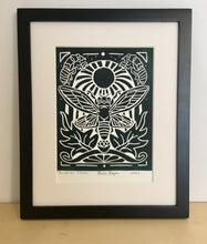 Load image into Gallery viewer, Periodical Cicada, Green Black, Hand Pressed Open Edition Block Print 8x10
