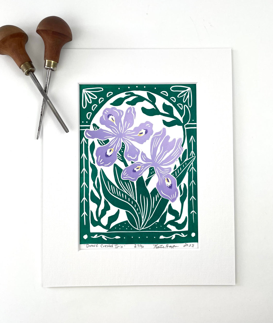 Dwarf Crested Iris Mini Block Print, Limited Edition, Woodland wall art