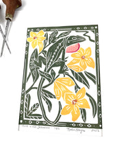 Load image into Gallery viewer, Green Anole in Carolina Jessamine, Full Color Mini Block Print
