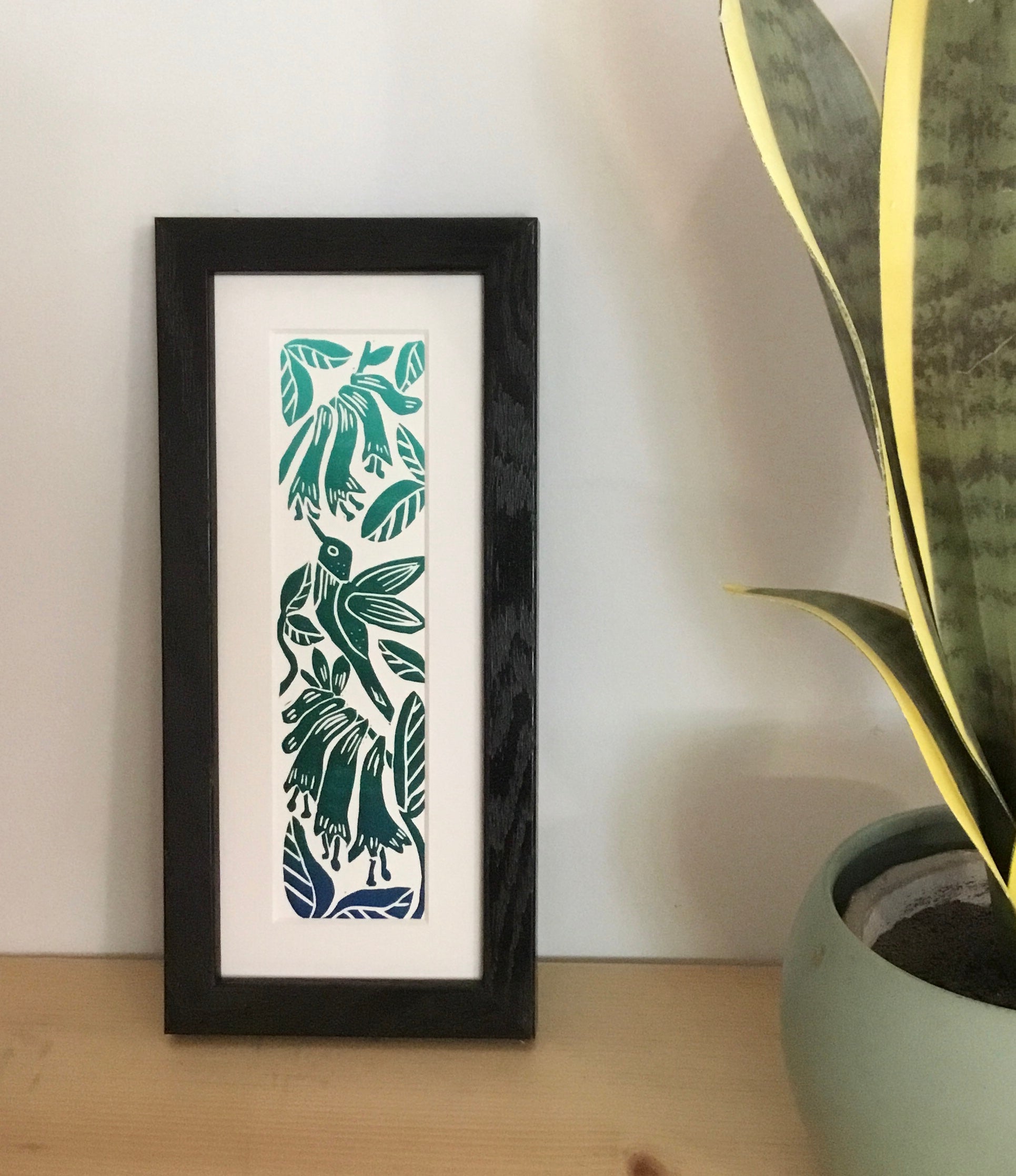 “Ruby Throated Hummingbird Framed Bookmark Print 2x8 inches