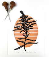 Goldenrod Copper-Mid-century Botanical Limited Edition block print 9X12