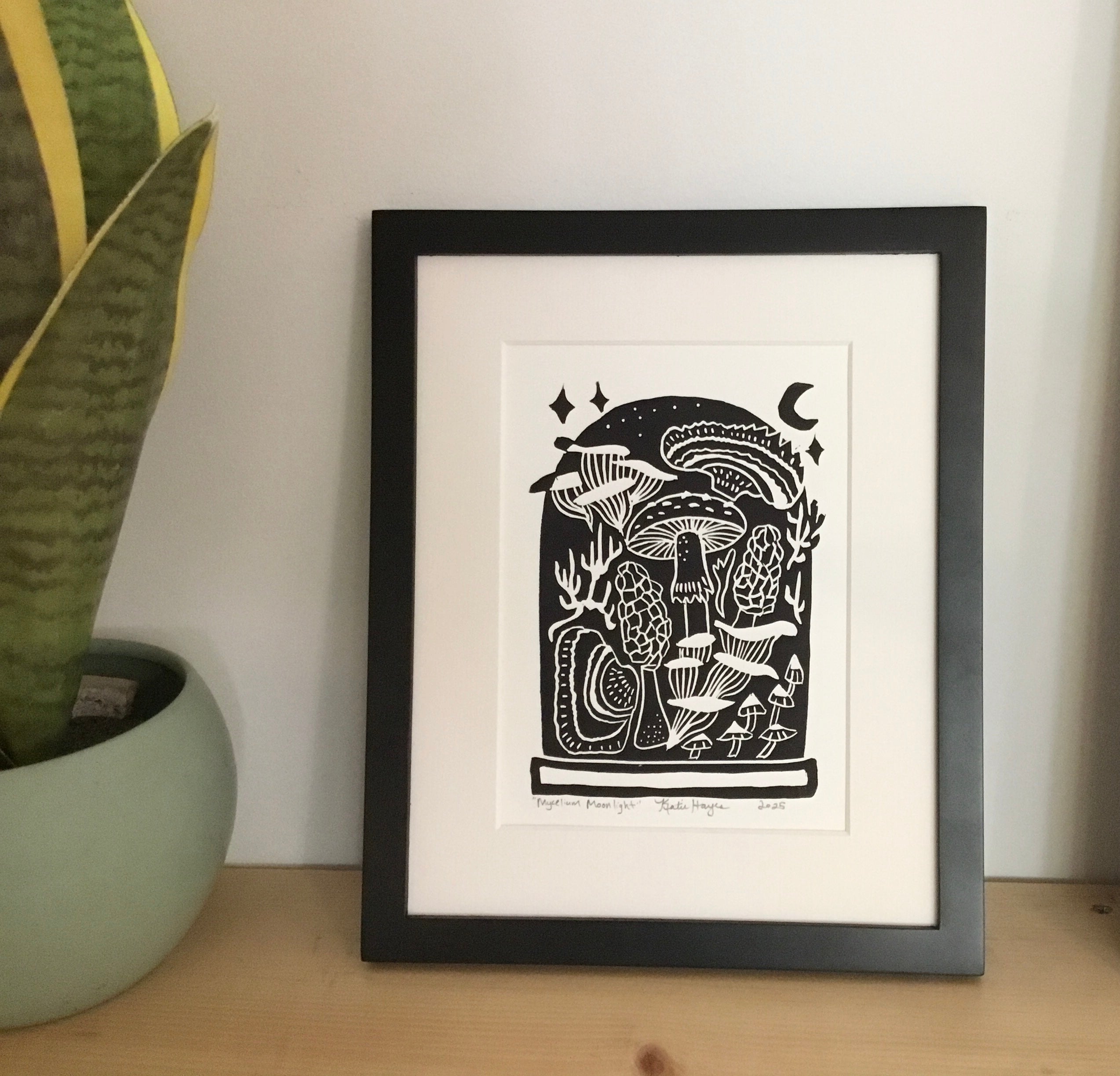 Mycelium Moonlight, block printed 8x10