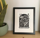 Mycelium Moonlight, block printed 8x10