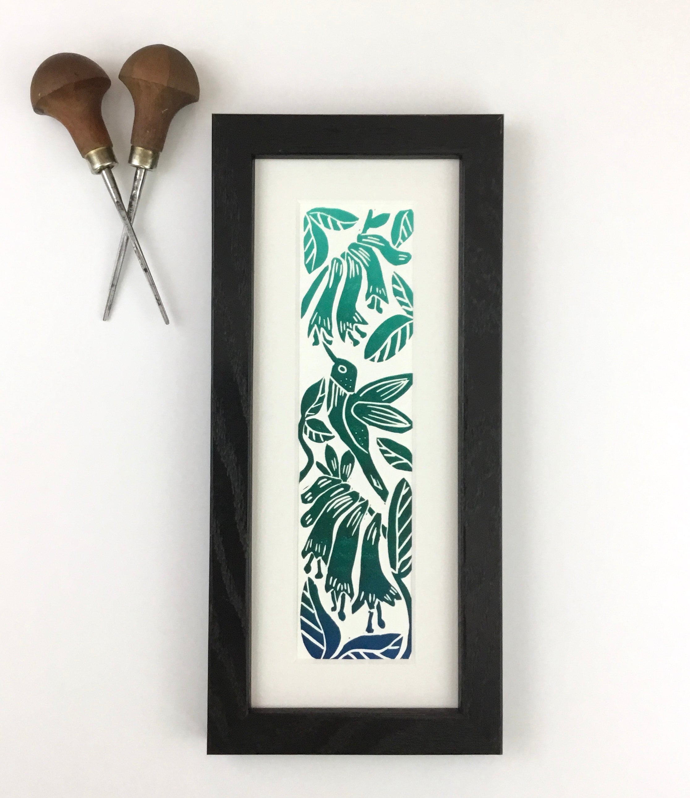 “Ruby Throated Hummingbird Framed Bookmark Print 2x8 inches
