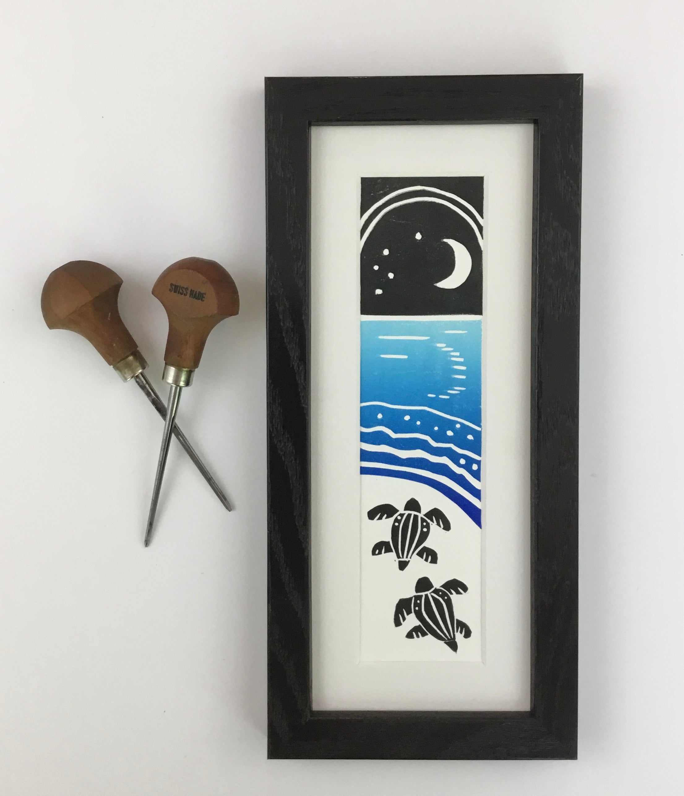 “Turtle Moon" Framed Bookmark Print 2x8 inches