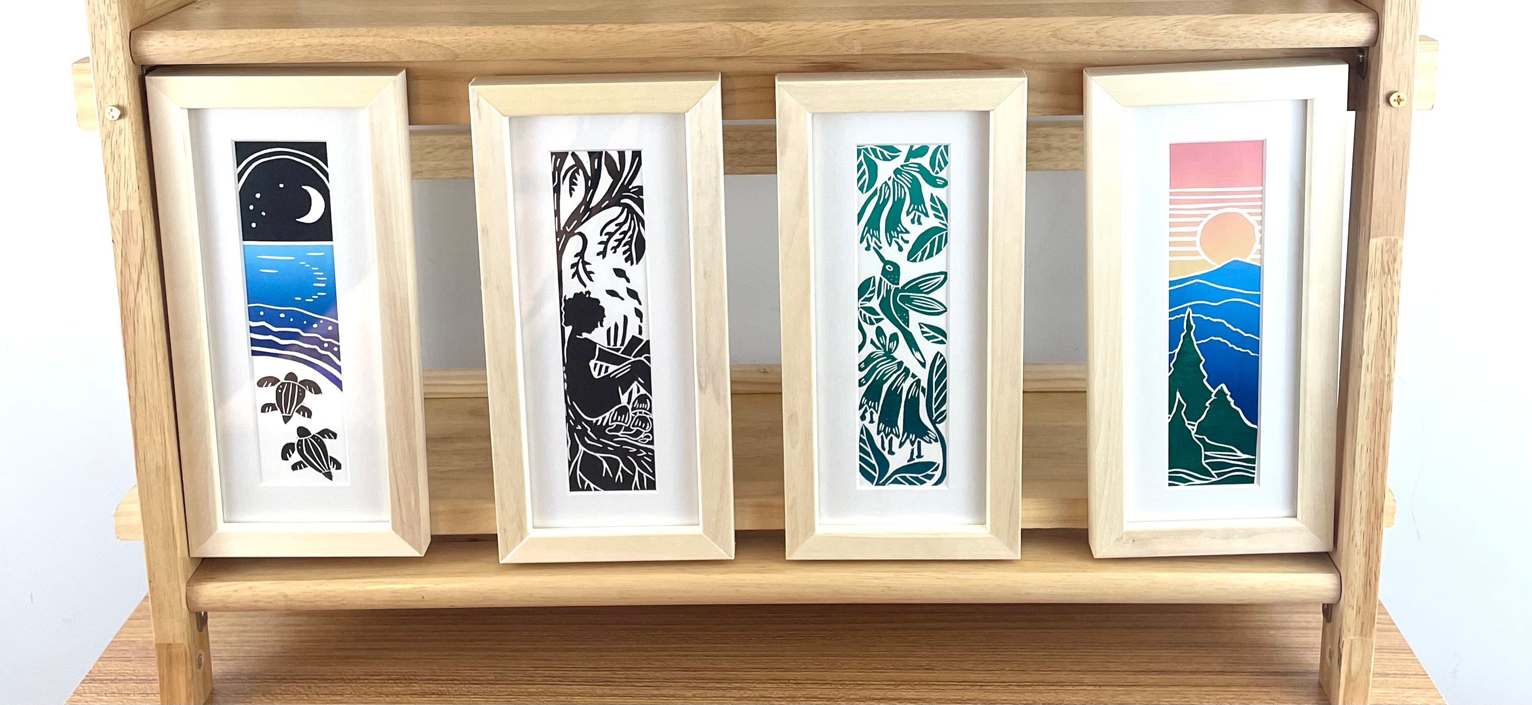 Bookmark Frames- Custom wood frames for 2x8 bookmarks in 3 color options.