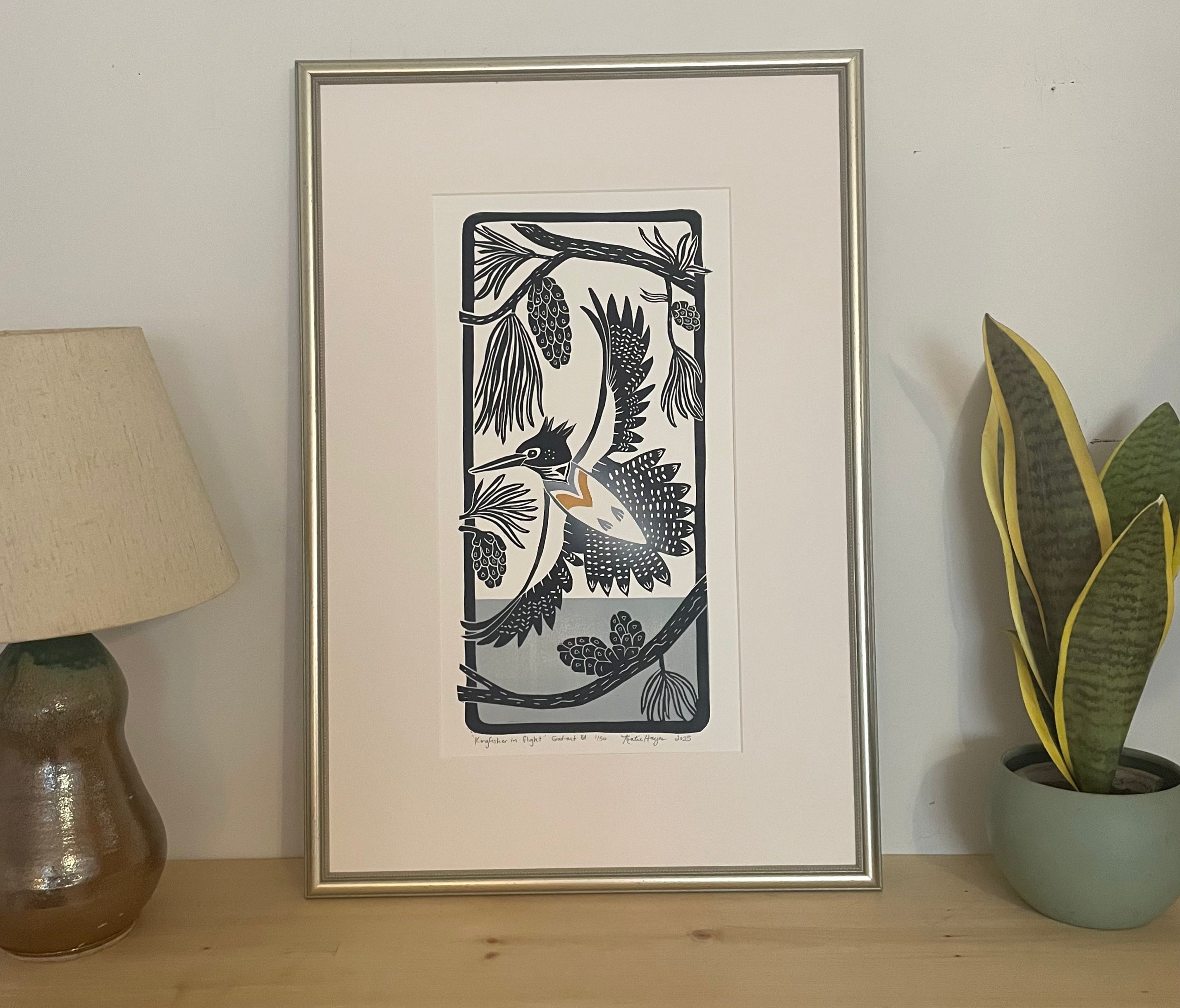 Kingfisher in Flight- Gradient Edition. Hand pulled with 13x19 mat