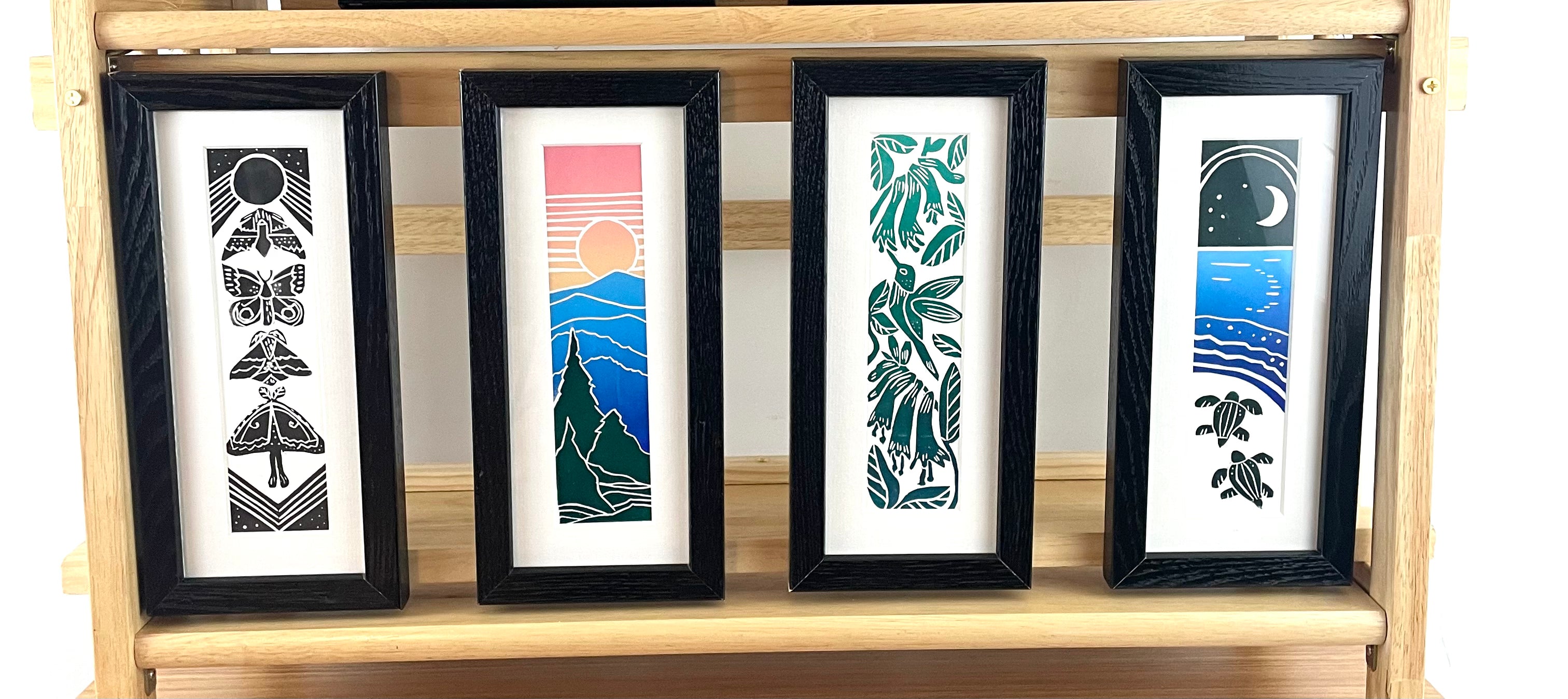 Bookmark Frames- Custom wood frames for 2x8 bookmarks in 3 color options.