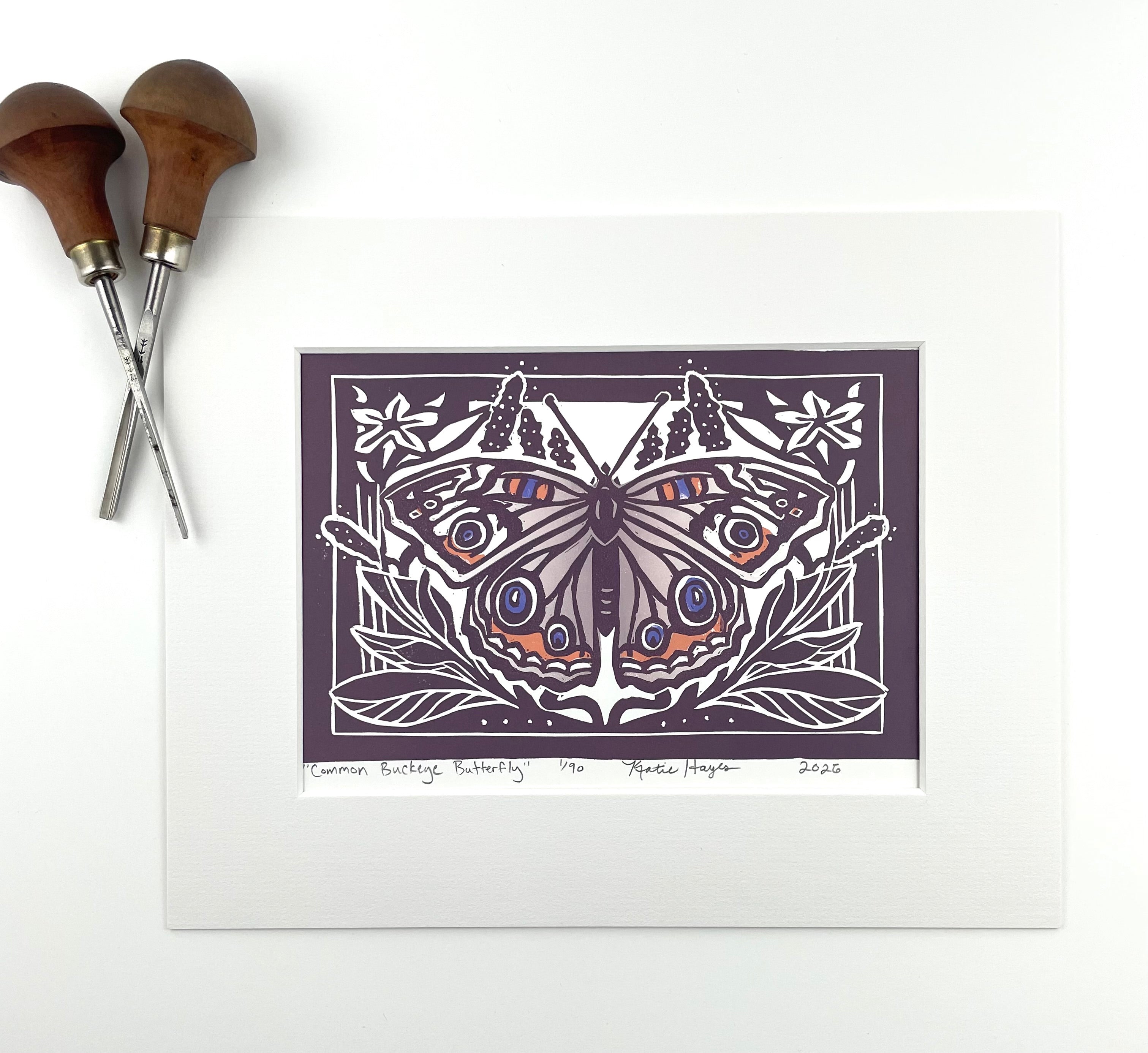PREORDERS ONLY- Common Buckeye Butterfly Mini Print with 8x10 matboard, Limited Edition of 90