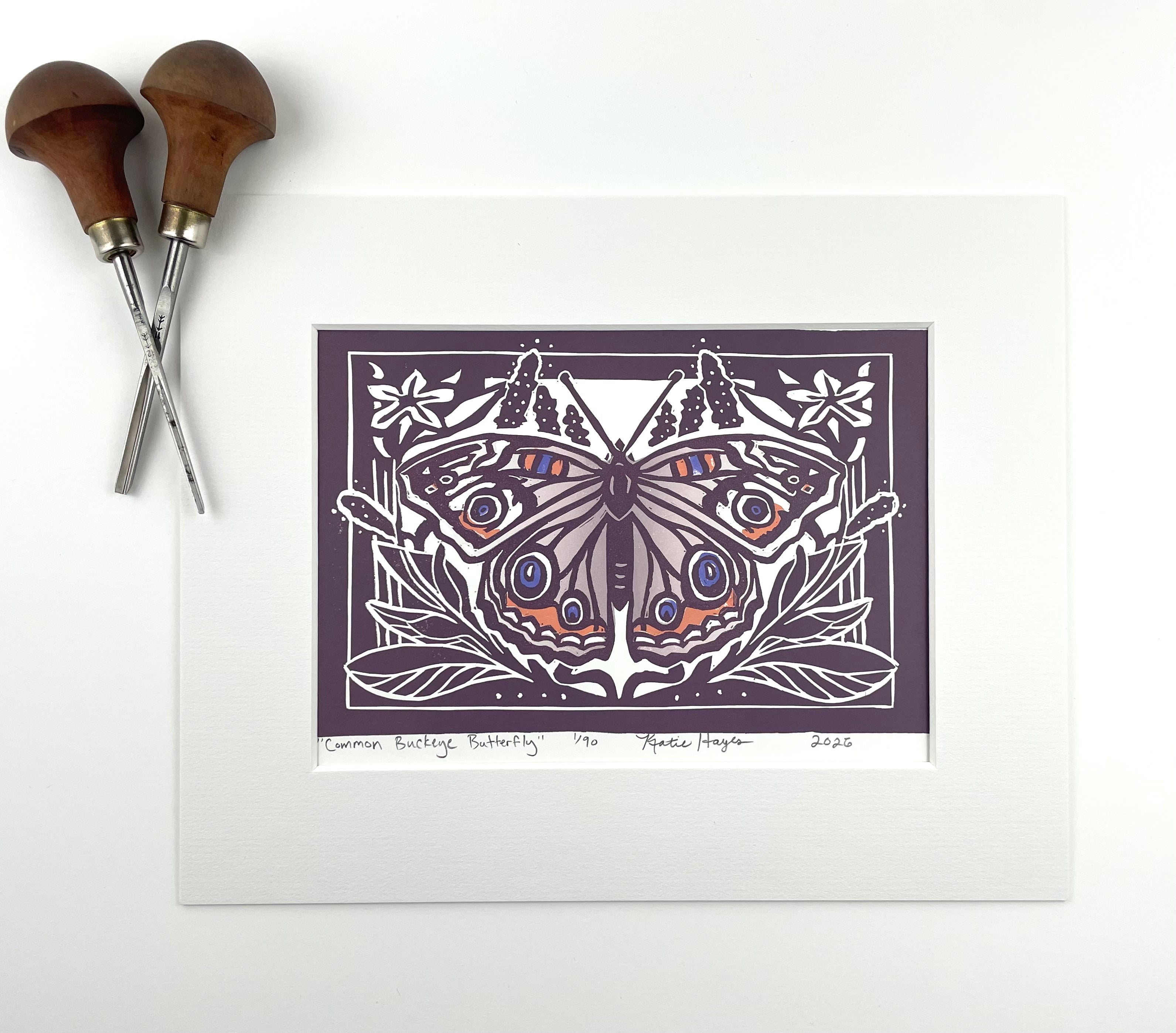 PREORDERS ONLY- Common Buckeye Butterfly Mini Print with 8x10 matboard, Limited Edition of 90