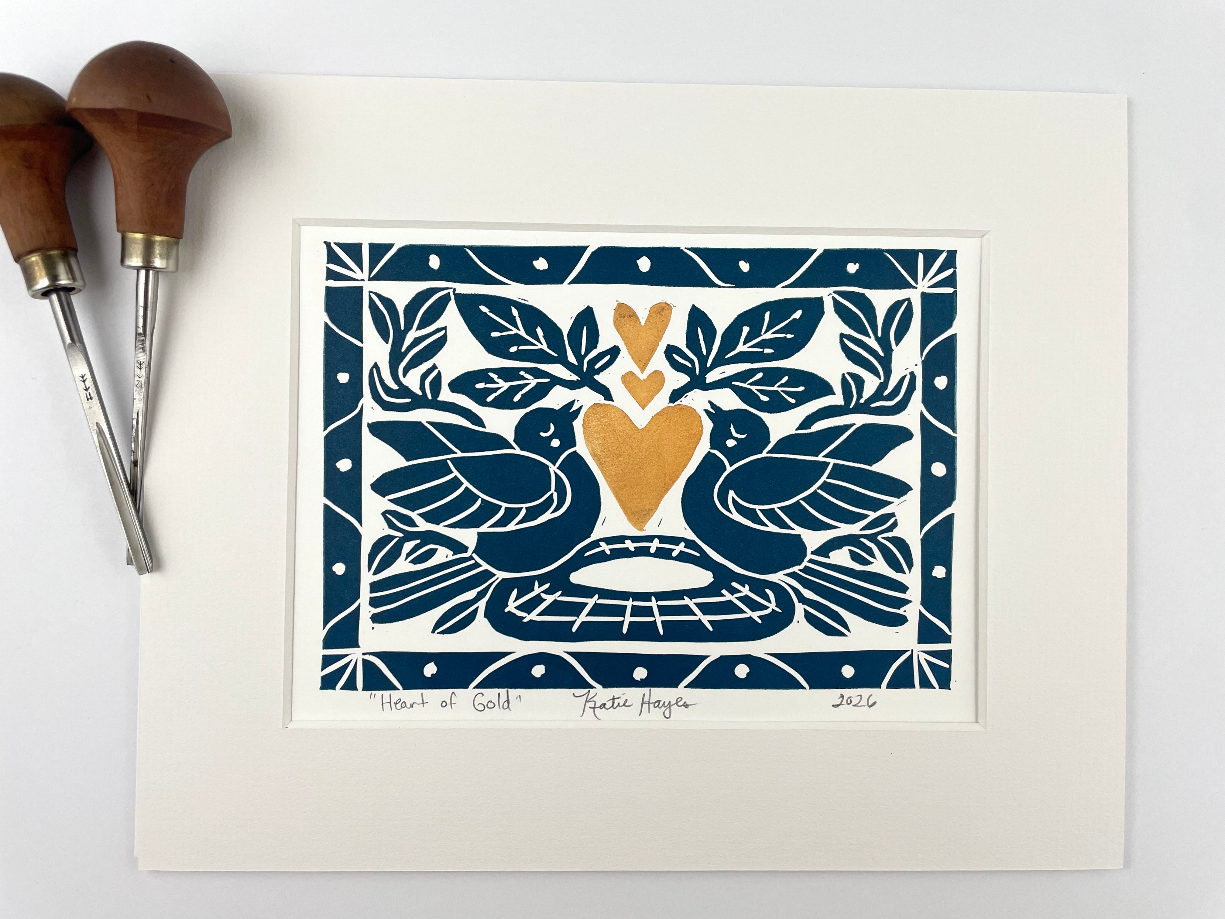 Heart of Gold- Deepwater Blue and Gold- Open Edition Mini Print, 8x10