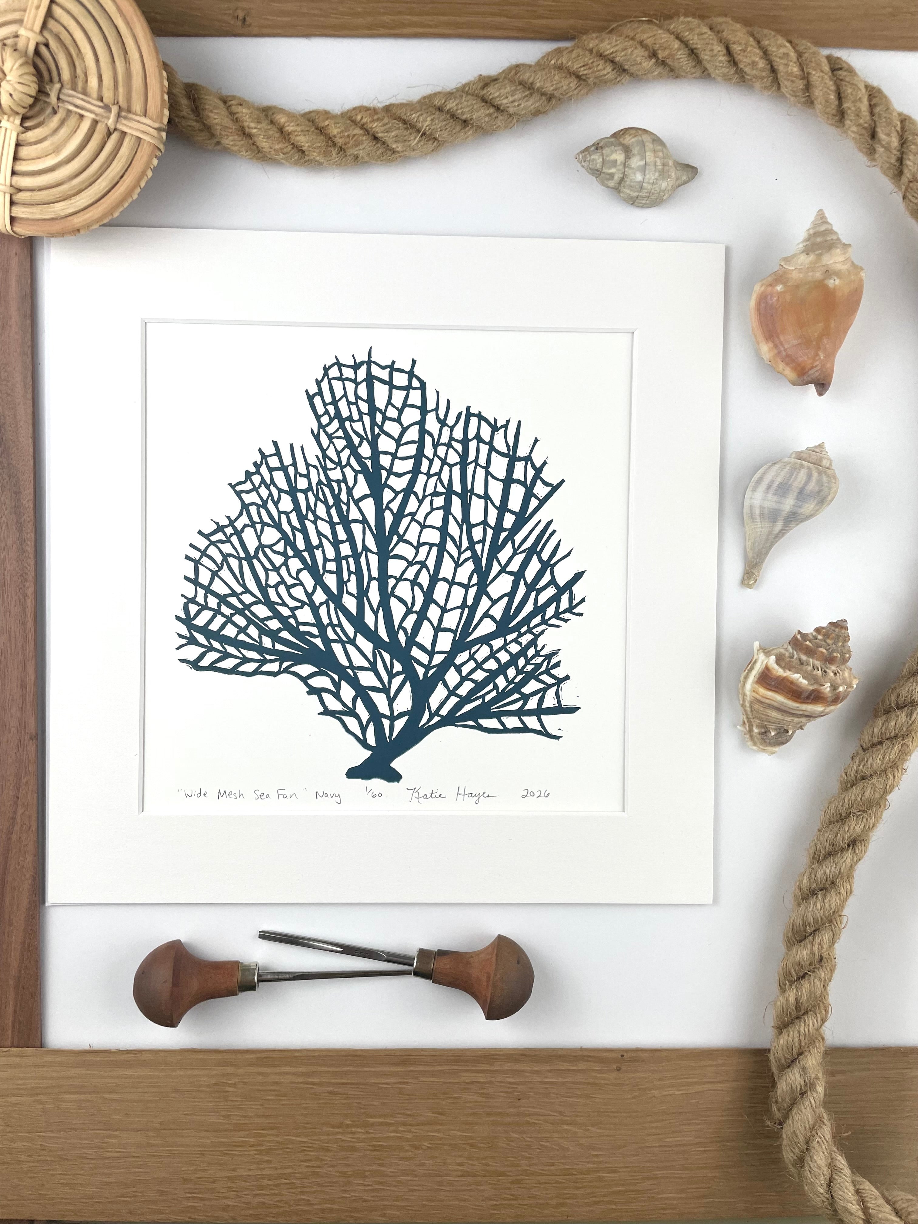 Wide Mesh Sea Fan- Navy- Limited Edition of 60 prints- Includes 12x12 inch matboard