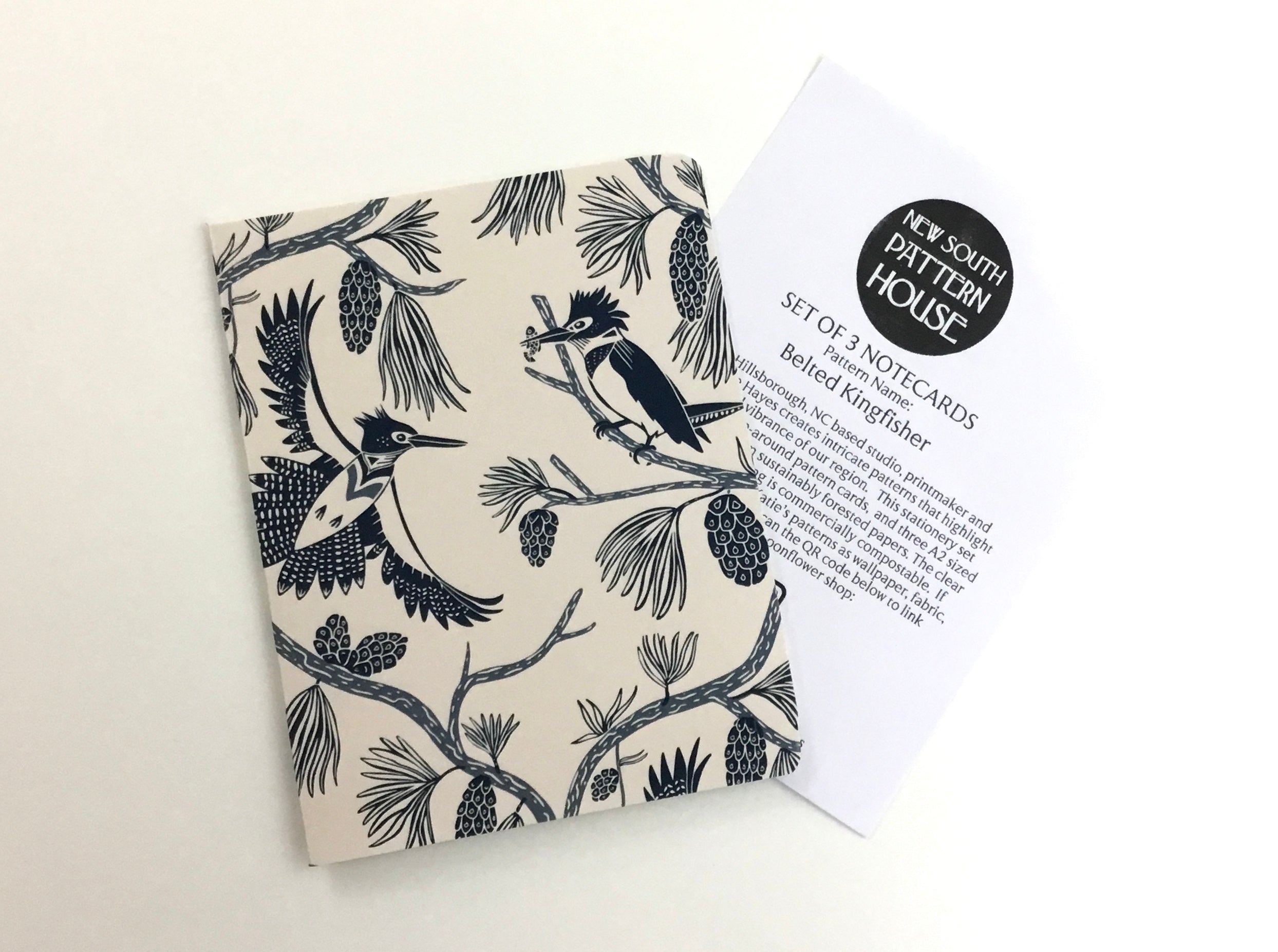 Belted Kingfisher, Navy- Notecard, Set of 3