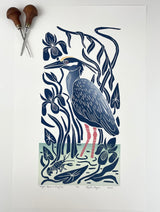 Night Heron and Crayfish. Hand pulled with 13x19 mat