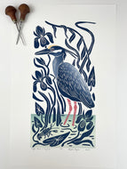 Night Heron and Crayfish. Hand pulled with 13x19 mat