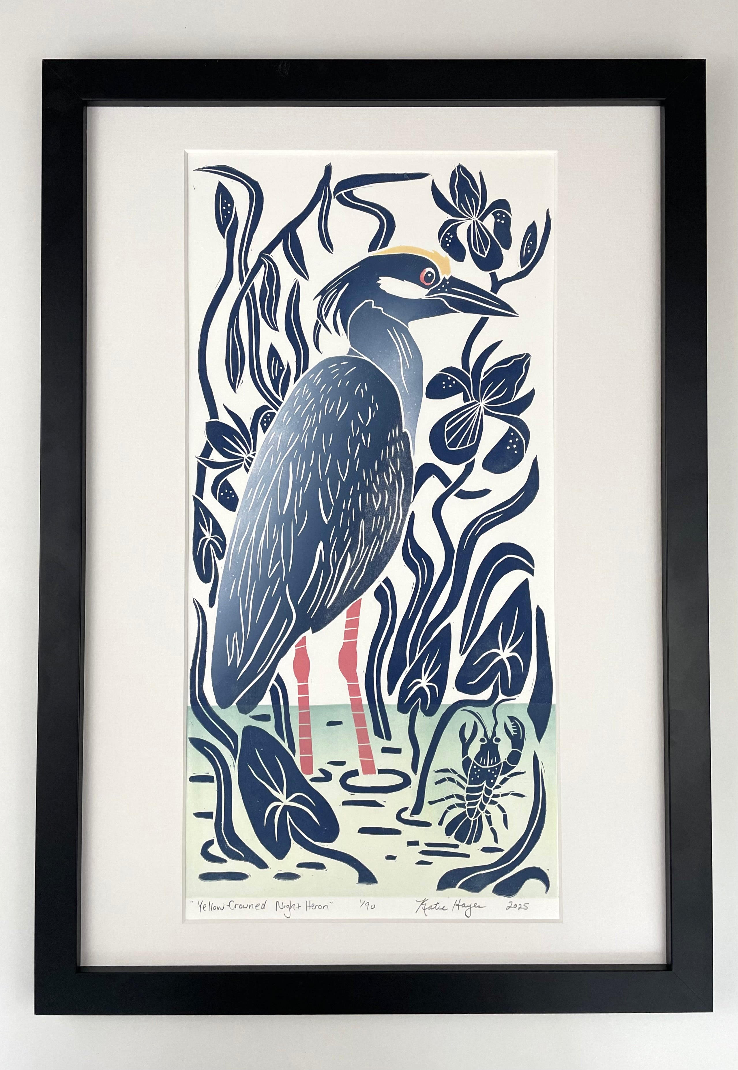 Yellow-Crowned Night Heron. Hand pulled with 13x19 mat