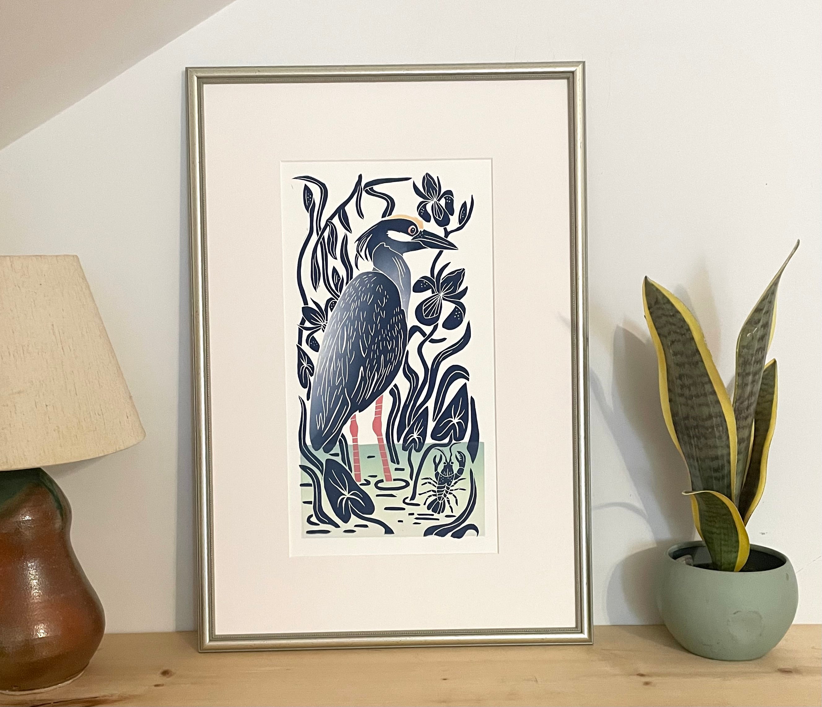 Yellow-Crowned Night Heron. Hand pulled with 13x19 mat