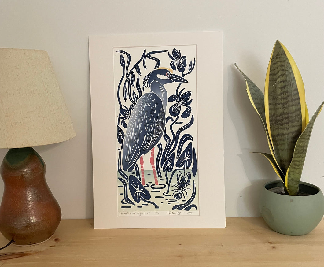 Yellow-Crowned Night Heron. Hand pulled with 13x19 mat