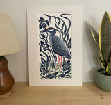 Night Heron and Crayfish. Hand pulled with 13x19 mat