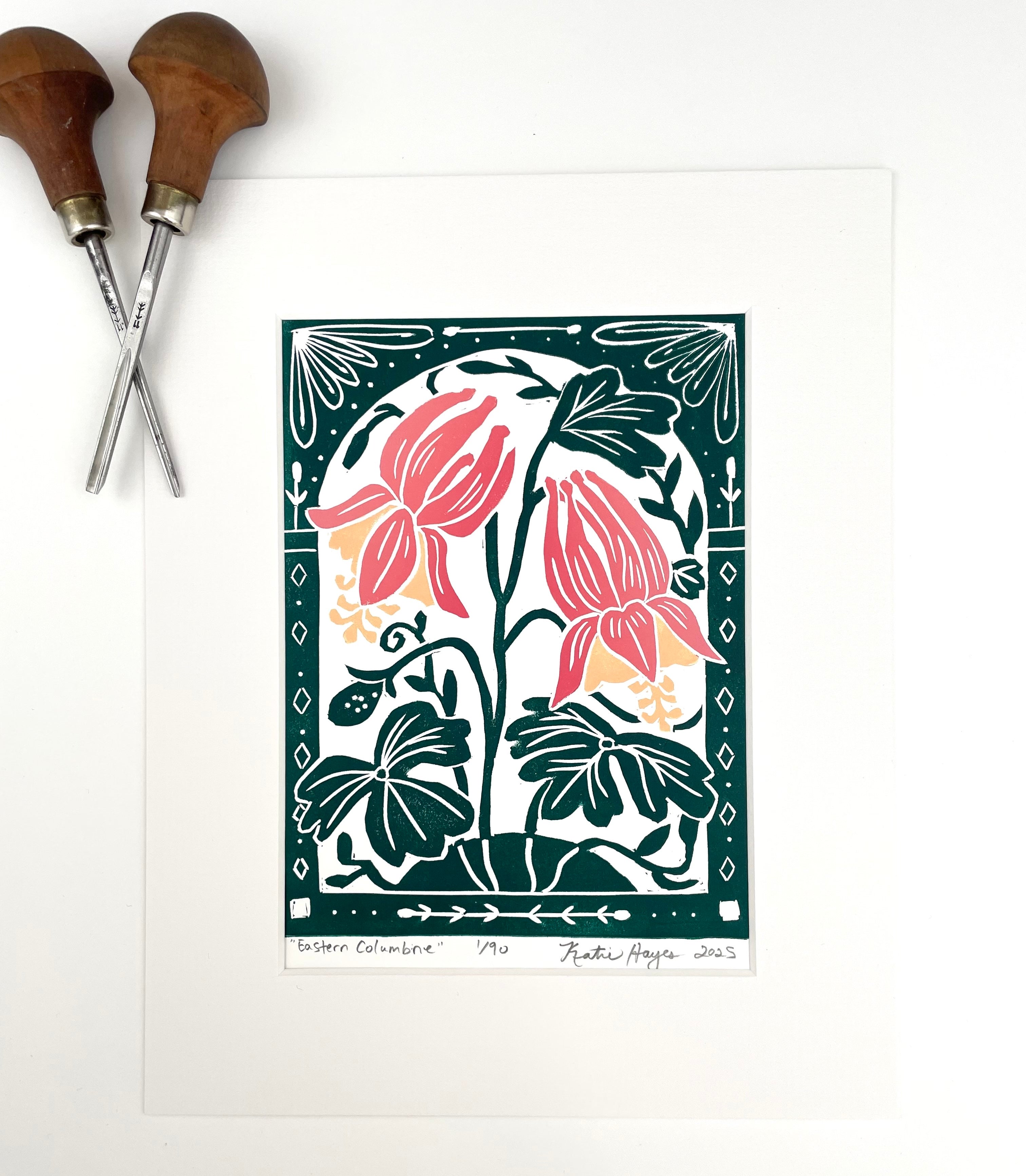 Eastern Columbine Mini Print with 8x10 matboard, Limited Edition of 90