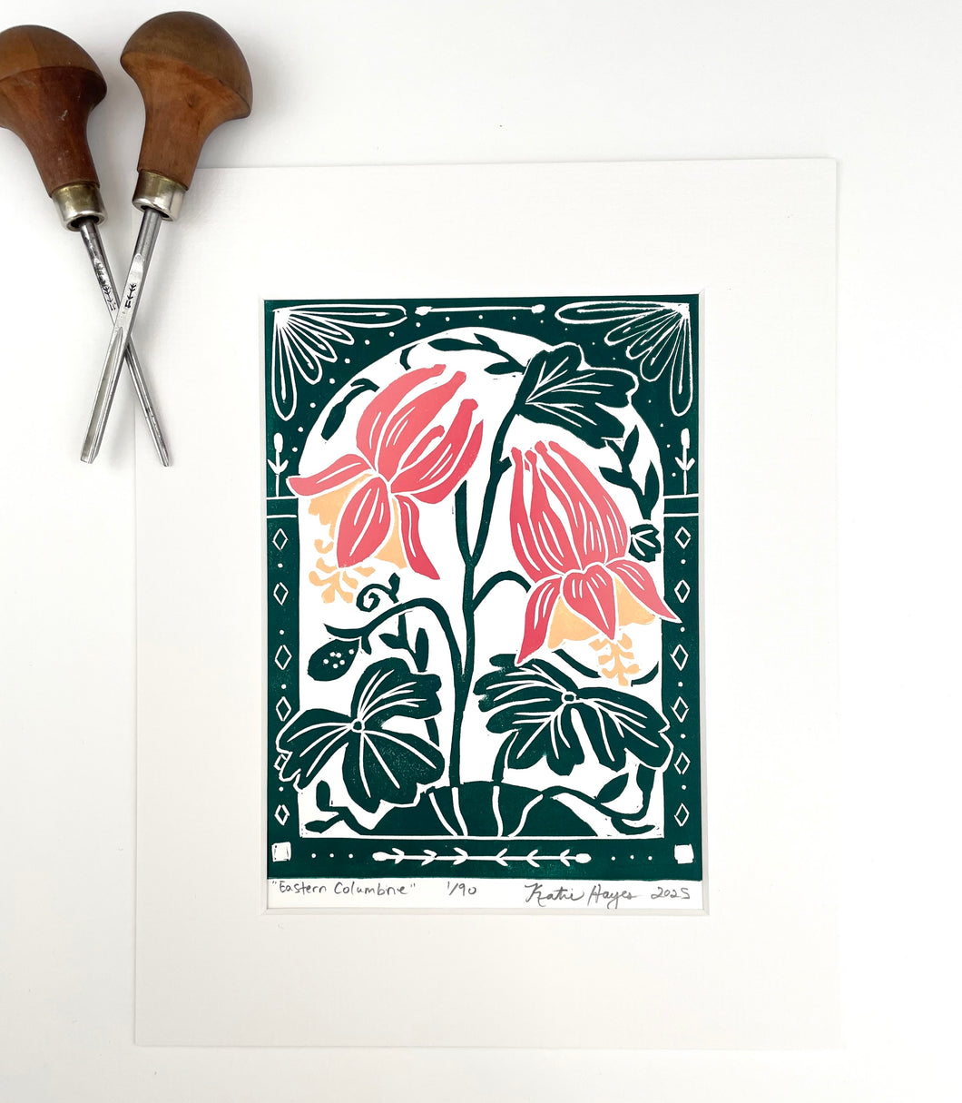 Eastern Columbine Mini Print with 8x10 matboard, Limited Edition of 90