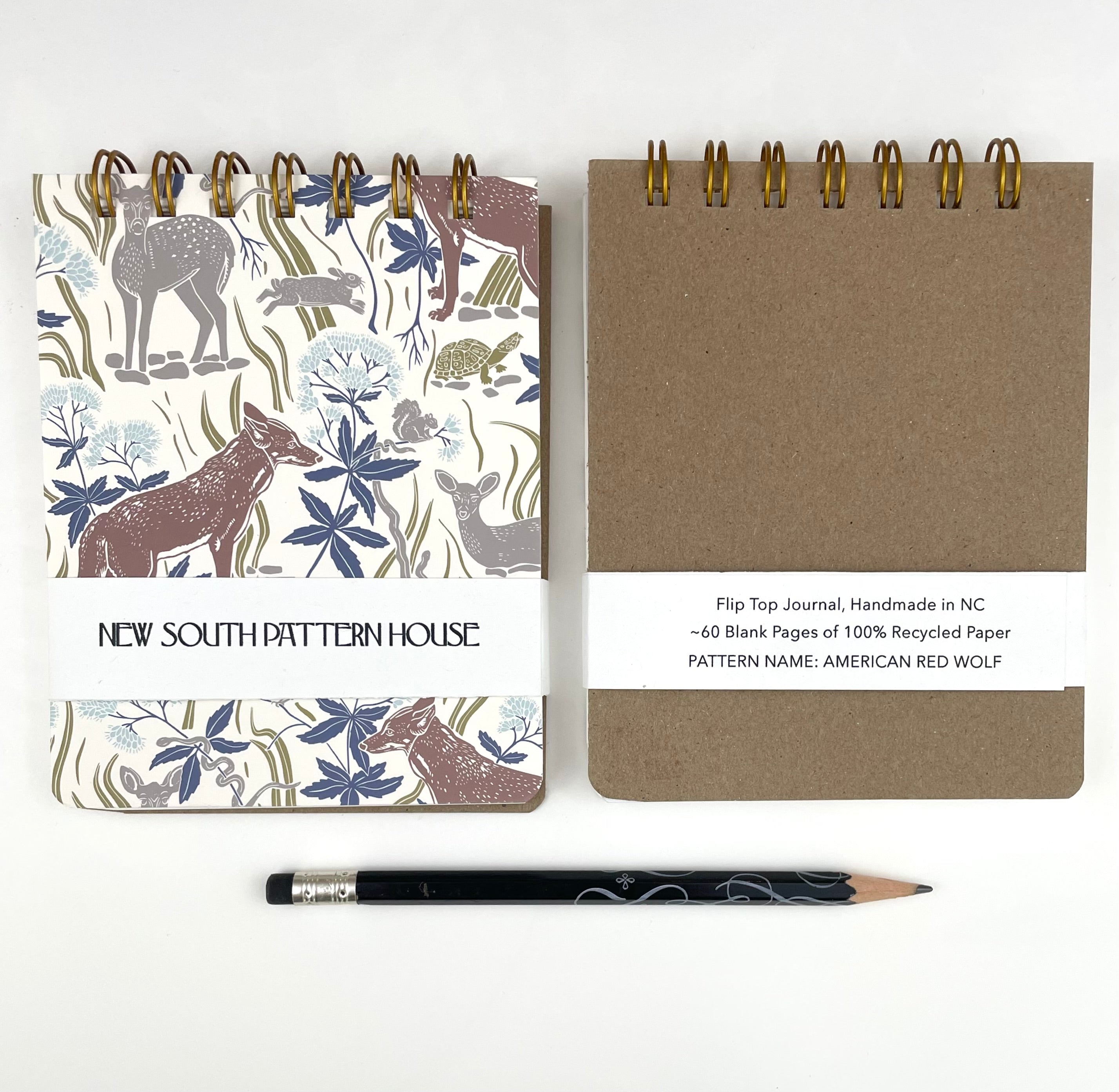 Handmade A2 sized mini journal- American Red Wolf