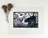 American Black Bear Mini Block Print with 8x10 matboard, Limited Edition of 90