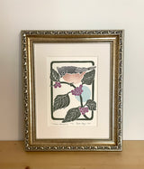 Titmouse and Beautyberry Mini Block Print with 8x10 matboard, Limited Edition of 90