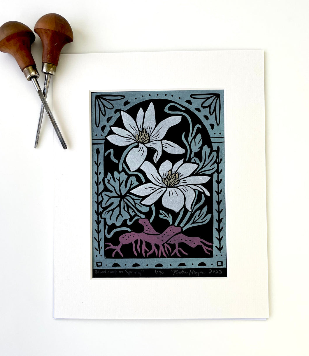 Bloodroot Mini Print with 8x10 matboard, Limited Edition of 90