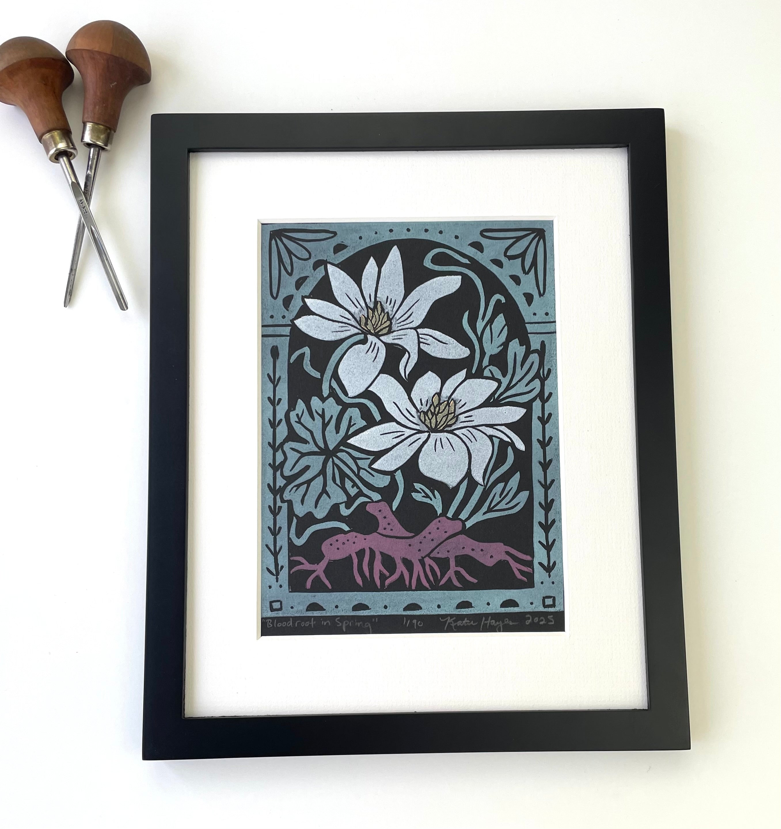 Bloodroot Mini Print with 8x10 matboard, Limited Edition of 90