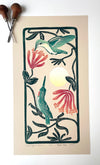 Hummingbird Sunrise. Limited Edition block print with 13x19 mat