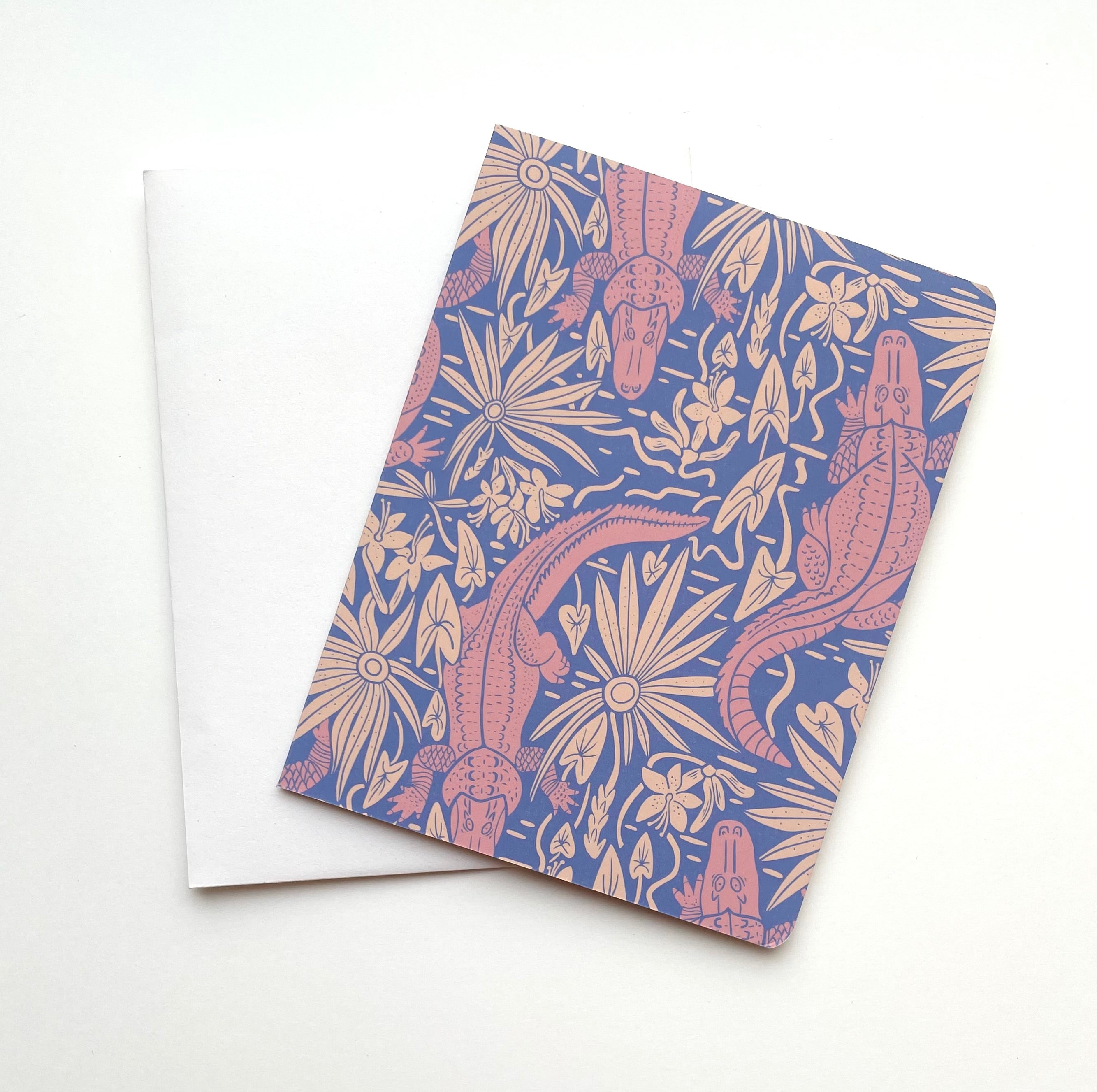 Alligator River, Pink on Grape- Notecard, Set of 3