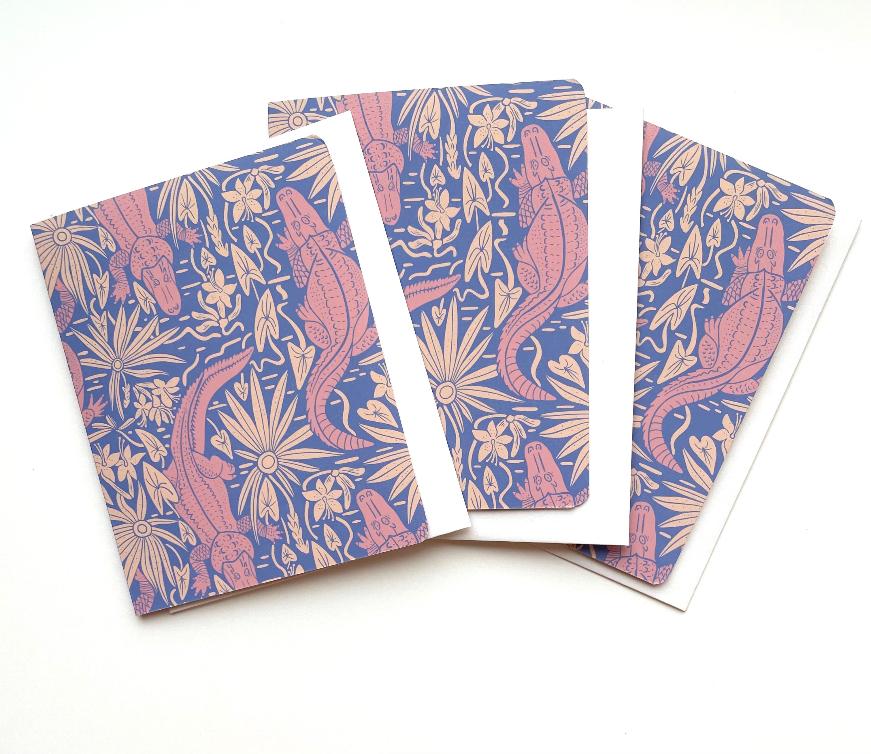 Alligator River, Pink on Grape- Notecard, Set of 3