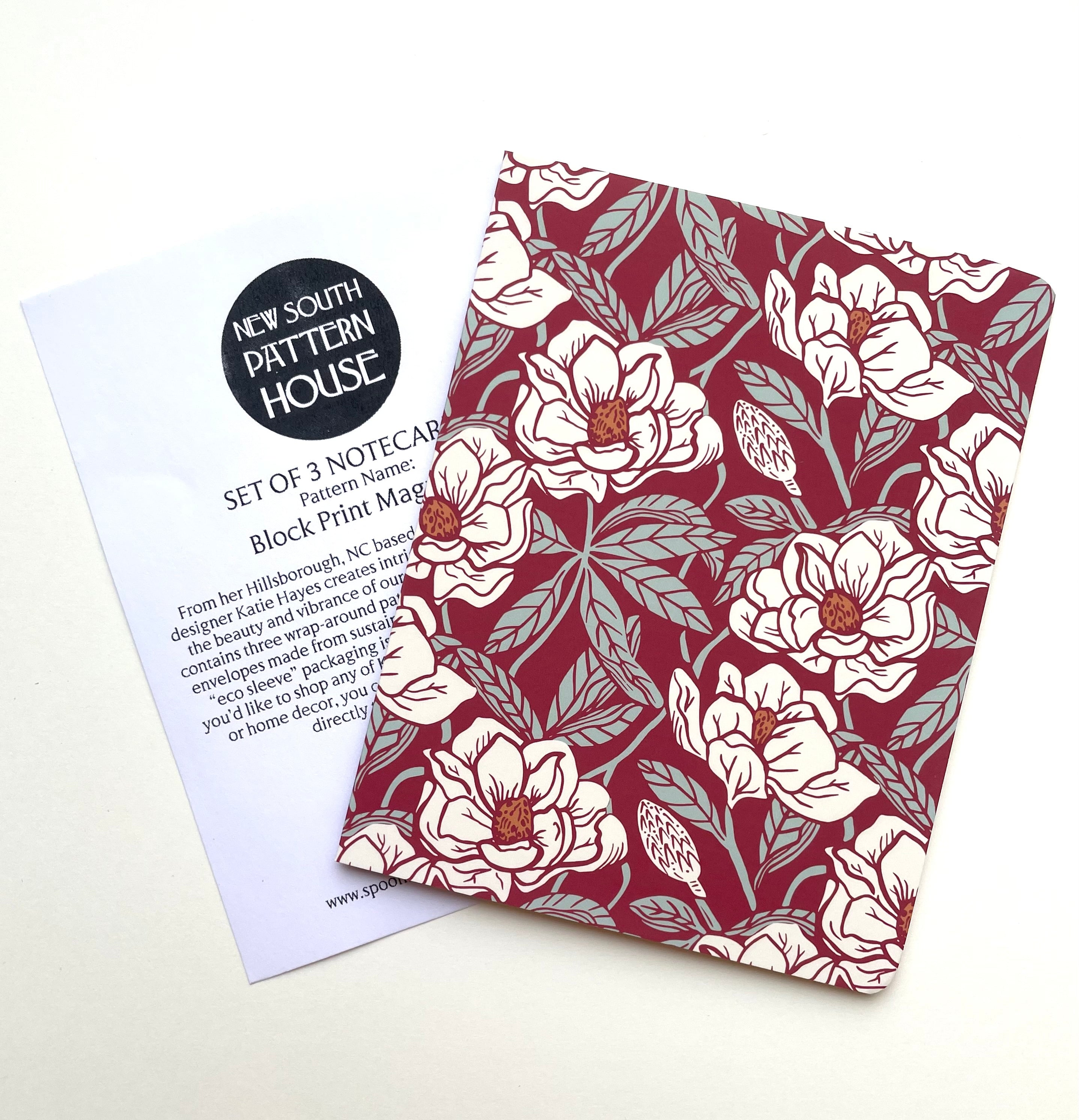 Block Print Magnolia, Red - Notecard, Set of 3