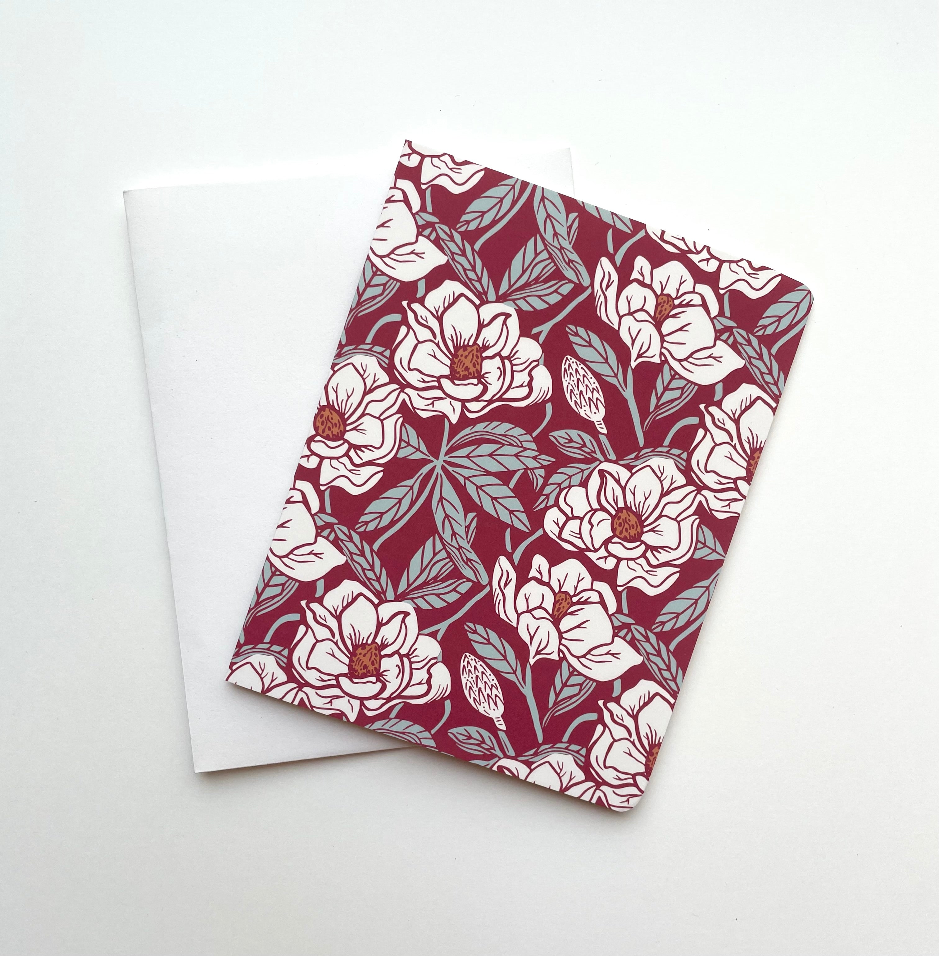 Block Print Magnolia, Red - Notecard, Set of 3