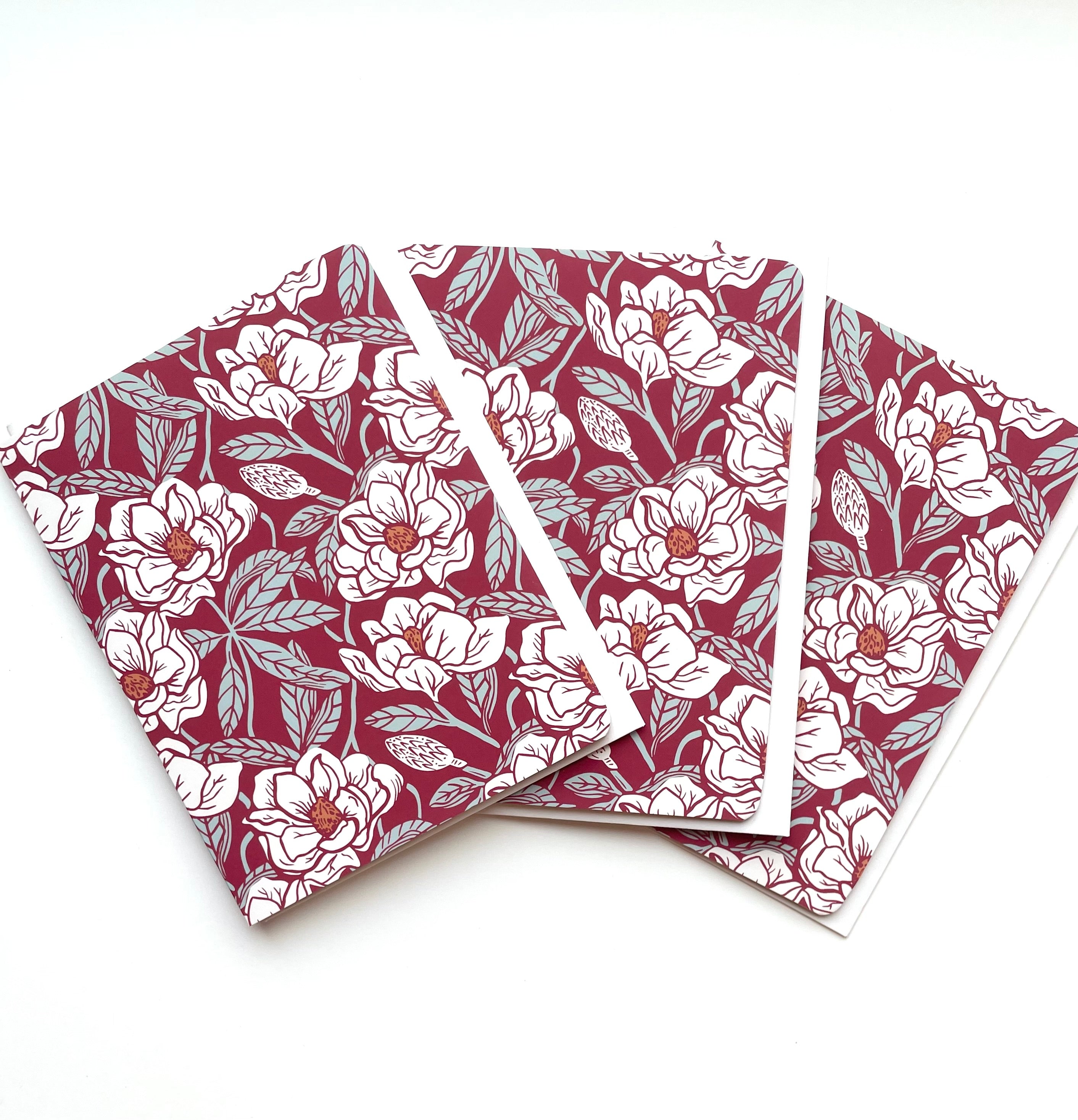 Block Print Magnolia, Red - Notecard, Set of 3