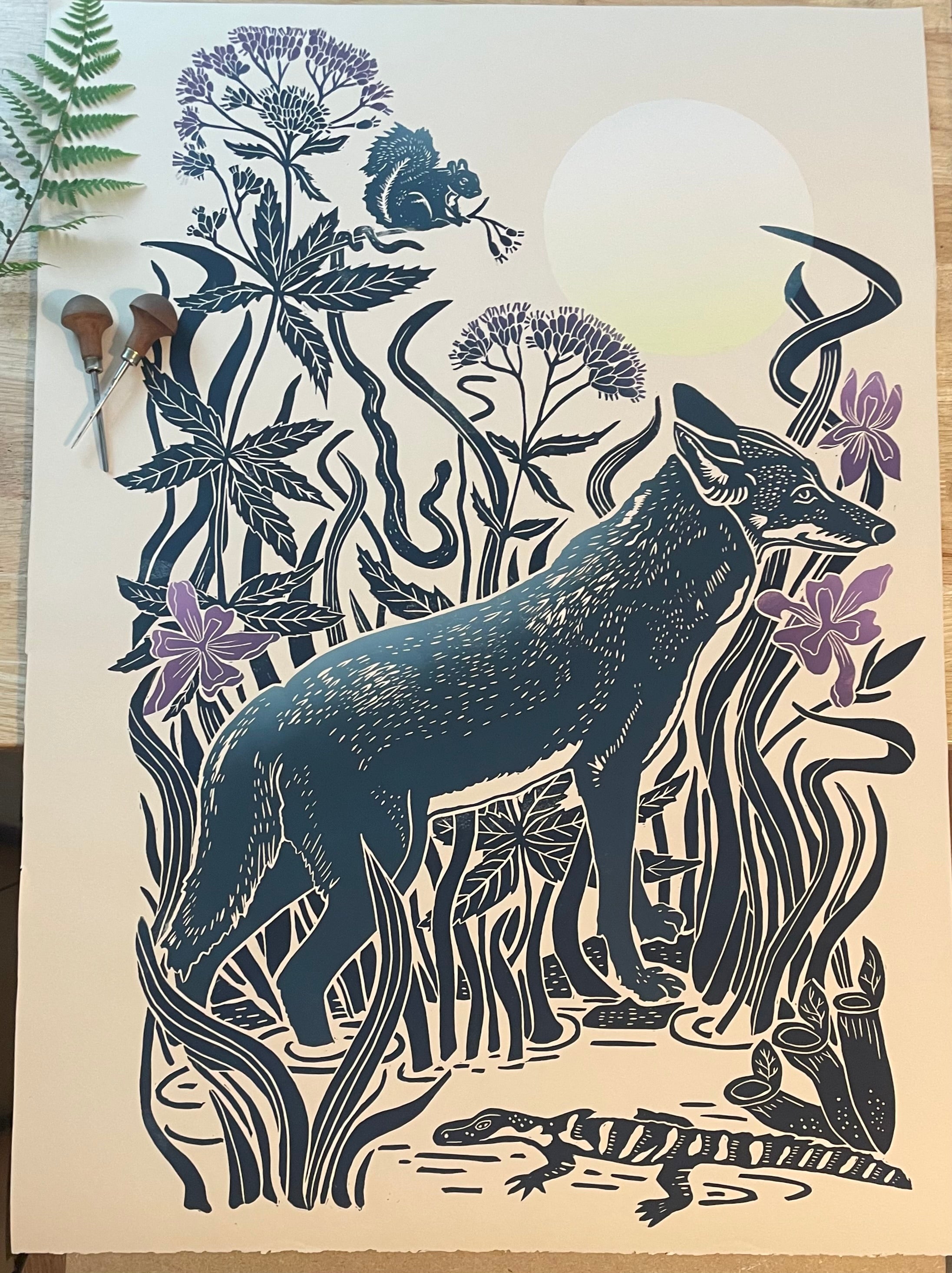 Red Wolf at Alligator River, Limited Edition of 17 Prints