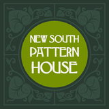 Decorative design with 'New South Pattern House' text in a green circle on a dark background