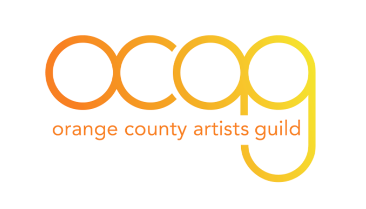 logo for Orange County Artist Guild with stylized orange and yellow text. 