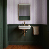 White feather and chevron pattern stripes on soft purple background