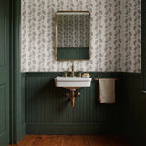 Falling Oak Stripe, Fawn on Natural, Medium Wallpaper