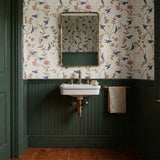 Coral Honeysuckle, Indigo on Linen, Large Wallpaper