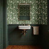 Low Country Egret, White on Moss Green, Medium Wallpaper